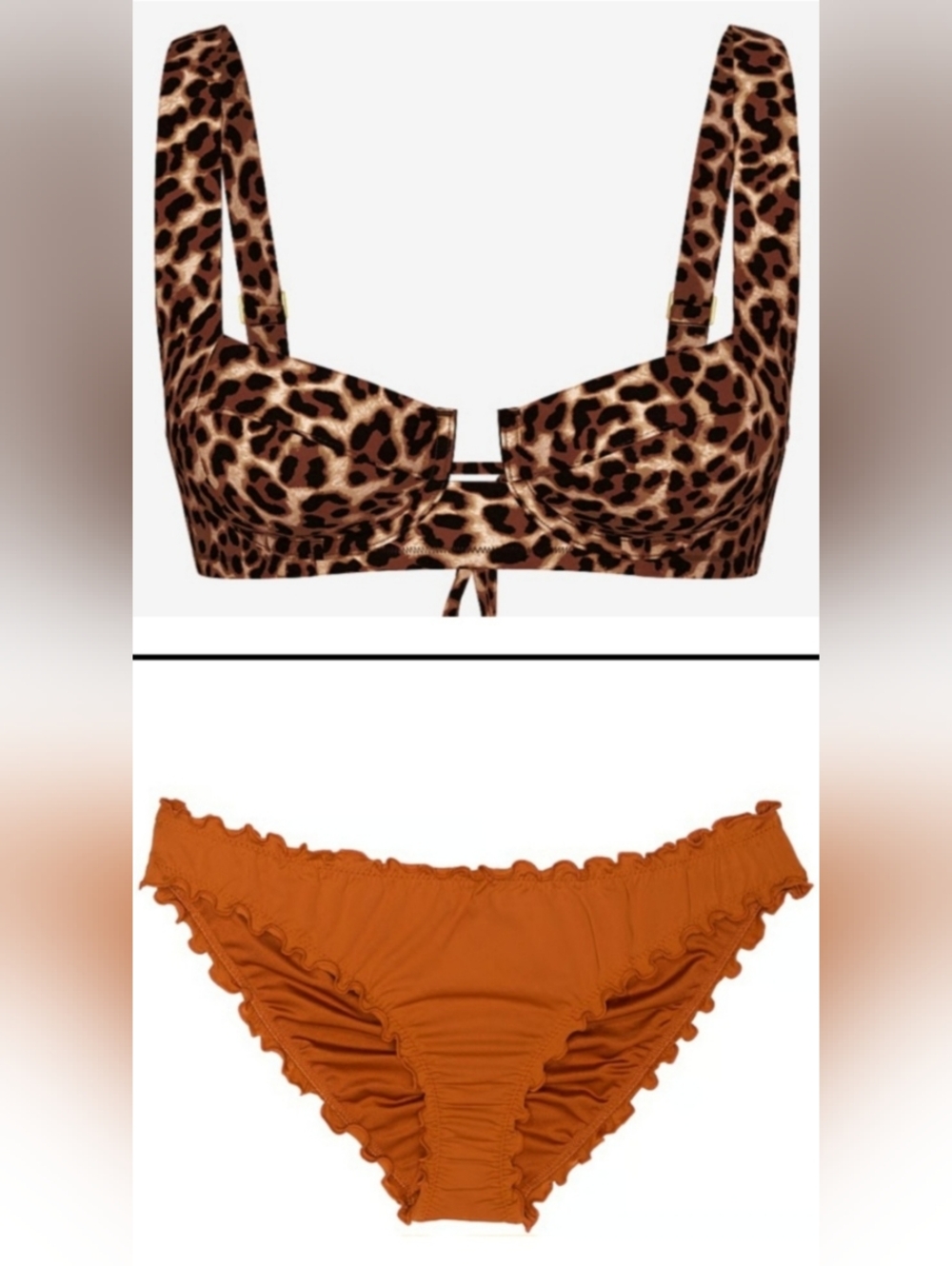 34C/M VS Swim Full Coverage Bikini Top Ruffle Cheeky Bikini Set Leopard